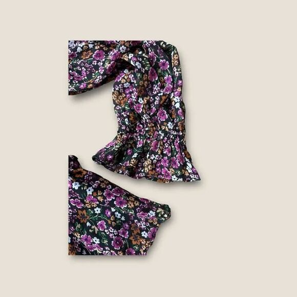 Torrid Beautiful Black Purple Floral Print Smocked Chiffon Top - 4x - Picture 5 of 6